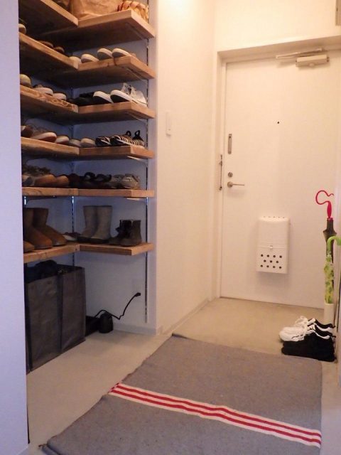 マンションリノベーション、錬(れん) 、L型靴入れ、玄関土間、オープン収納