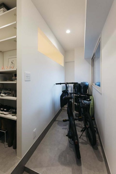 マンションリノベーション、KULABO(クラボ) 、玄関土間、アウトドア用品、自転車