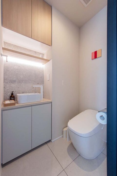 マンションリノベーション、フレッシュハウス、造作収納、大理石調、タイル床