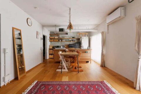 マンションリノベーション、ゼロリノベ、造作キッチン、大谷石、自然素材