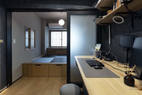 マンションリノベーション、Renomama(リノまま)、畳敷き、書斎、半透明引き戸