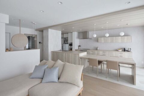 マンションリノベーション、KULABO(クラボ)、折り下げ天井、オープンキッチン、II型キッチン