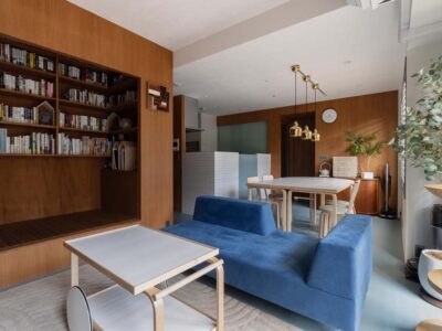 「nu(エヌ・ユー)リノベーション」のマンションリノベーション事例「畳敷きヌックと本棚でくつろぐ住まい。ワークスペースを充実させた4回目の住み替え3世帯リノベーション」