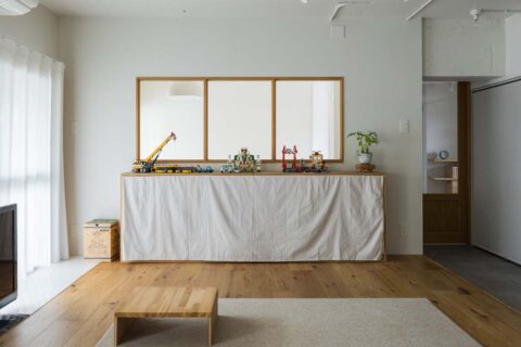 マンションリノベーション、ハコリノベ、室内窓、ウッドフレーム、採光