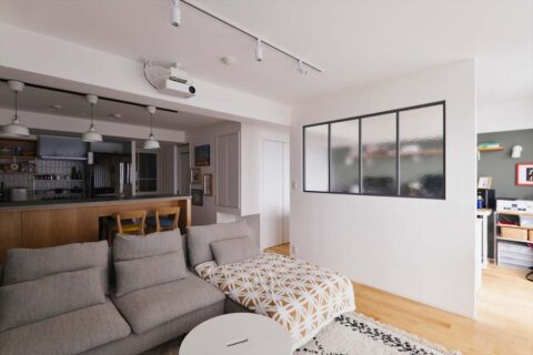 マンションリノベーション　スタイル工房　リビング　室内窓　ワークスペース