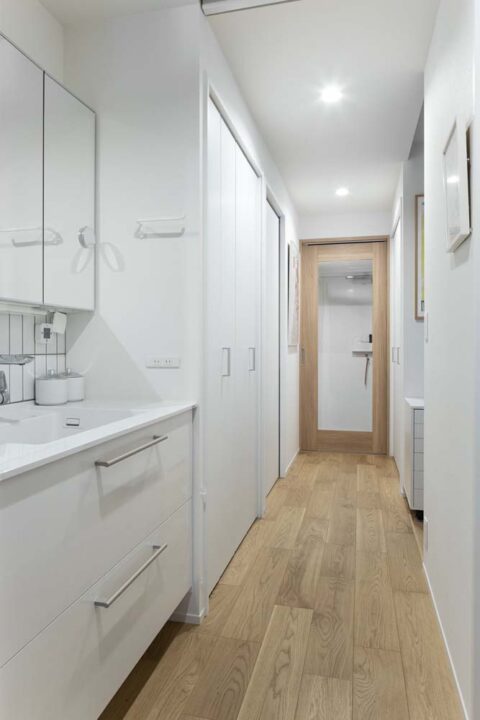 マンションリノベーション、Renomama(リノまま)、廊下洗面台、回遊動線、引き戸