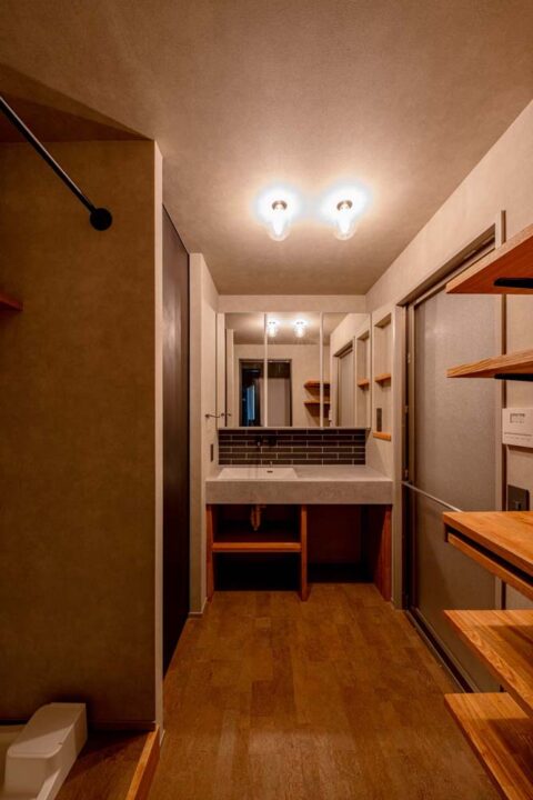 マンションリノベーション、エキップ(equip)、洗面カウンター、洗面収納、ランドリースペース
