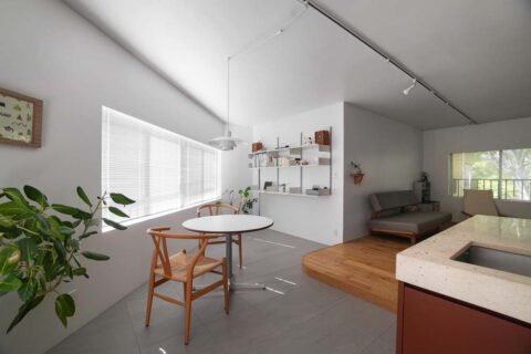 マンションリノベーション、nu(エヌ・ユー)リノベーション、段差、アール床、可動棚