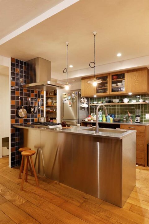マンションリノベーション スタイル工房 アイランドキッチン オールステンレス