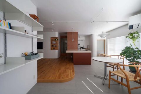 マンションリノベーション、nu(エヌ・ユー)リノベーション、アール、段差、ゾーニング