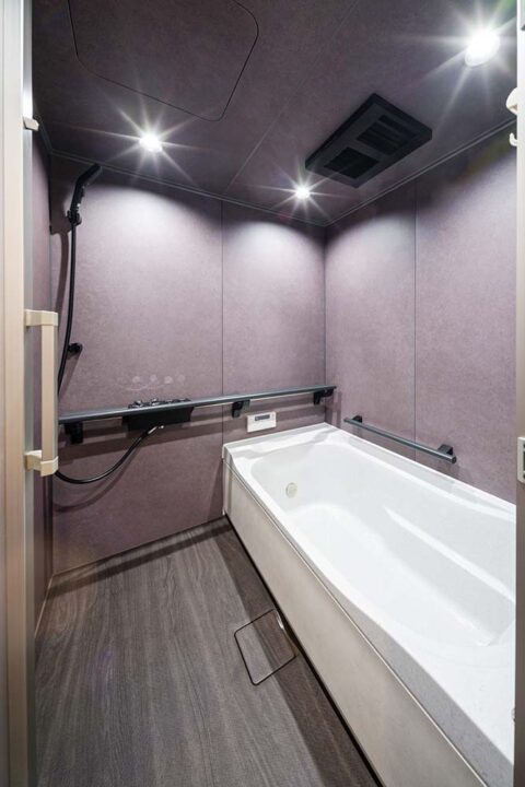 マンションリノベーション、フレッシュハウス、グレー、ダウンライト、浴室手すり