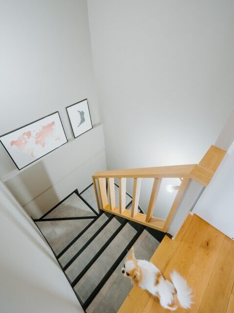 マンションリノベーション、湘南リフォーム、階段室、木製手すり、滑り止め