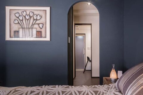 マンションリノベーション、フレッシュハウス、アーチ開口、生活動線、ベッドコーナー