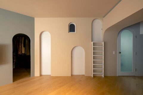 マンションリノベーション、H2DO一級建築士事務所、アール、ロフト、梯子