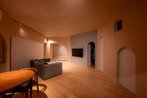 マンションリノベーション、H2DO一級建築士事務所、アーチ開口、アール、斜めの壁