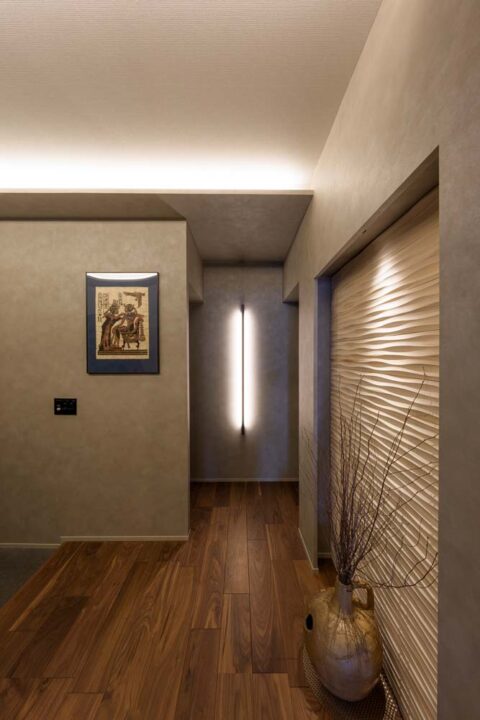 マンションリノベーション、インテリックス空間設計、間接照明、アート、ホテルライク