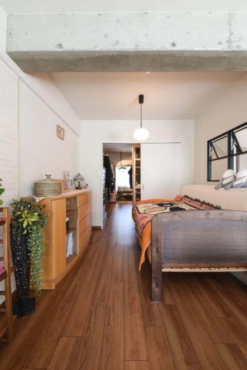 マンションリノベーション、アートリフォーム、ベッドルーム、室内窓、回遊動線