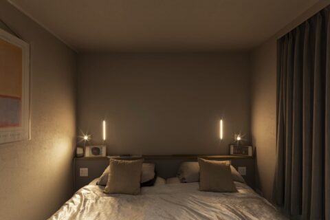 マンションリノベーション、Renomama(リノまま)、ベッドルーム、一室多灯、間接照明