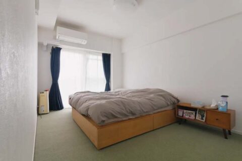 マンションリノベーション、夢工房、主寝室、収納ベッド、掃き出し窓