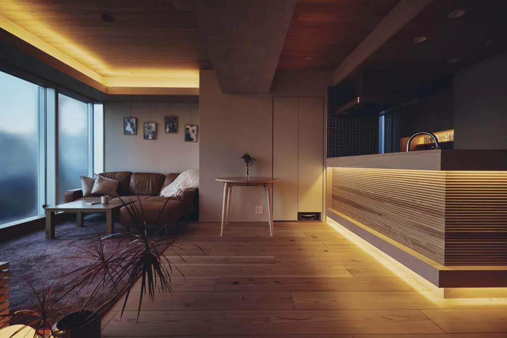 マンションリノベーション、SHUKEN Re(シュウケンアールイー)、間接照明、キャンドル色、建築化照明