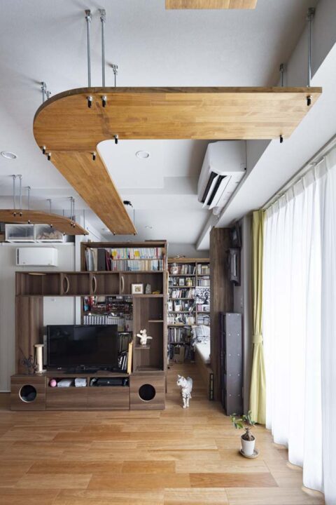 マンションリノベーション、ひかリノベ、書斎、テレビ台、キャットステップ
