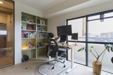 マンションリノベーション、マイリノbyグローバルベイス、ワークスペース、造作棚、アクセントウォール