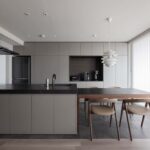 「リノベーションスタジオKULABO 」の「グレイッシュカラーでホテルライクな住まいに。造作キッチンを空間に馴染ませたリノベーション」
