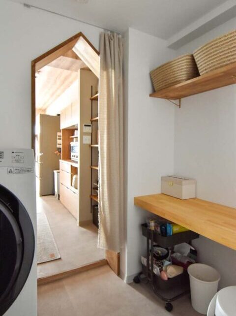 マンションリノベーション、フィールドガレージ(FIELDGARAGE)、家事動線、三角開口、ユーティリティー