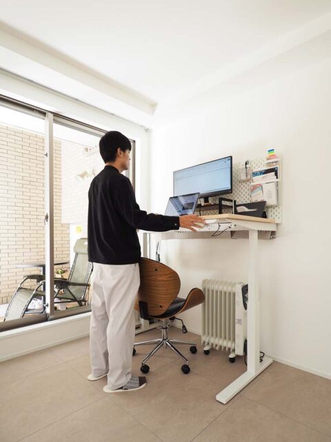マンションリノベーション、空間社、ワークスペース、昇降式デスク、サンクンガーデン