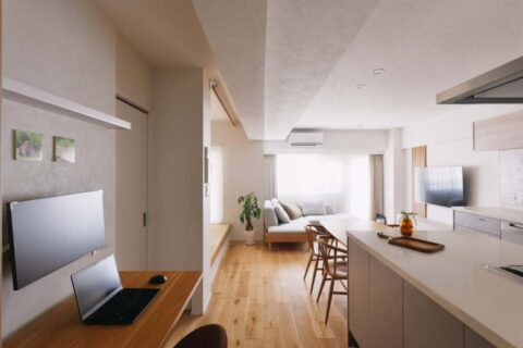 マンションリノベーション、entrie(エントリエ)、ワークスペース、開放的、フラットカウンター