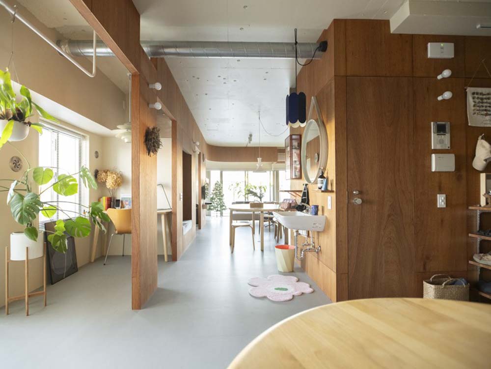 マンションリノベーション、ゼロリノベ、アール壁、ワークスペース、ラワン