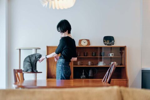 マンションリノベーション、G-FLAT(ジーフラット)、北欧ヴィンテージ、キャットタワー、見せる収納