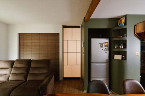 スタイル工房、戸建リノベーション、LDK、引き戸、ウッドブラインド
