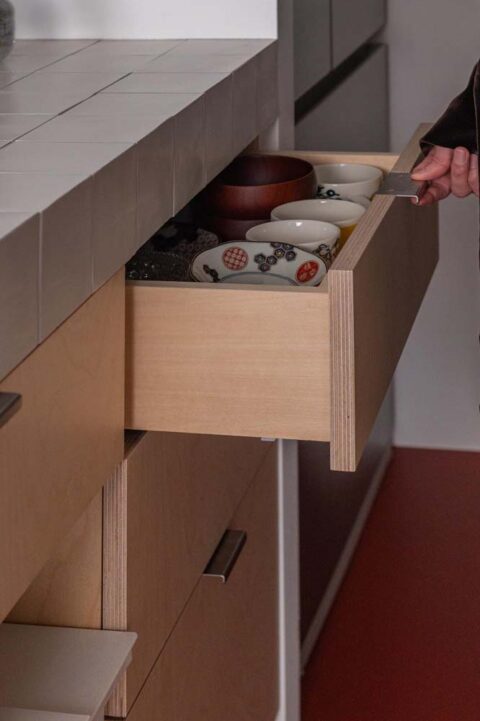 マンションリノベーション、nu(エヌ・ユー)リノベーション、食器入れ、引き出し収納、収納カウンター