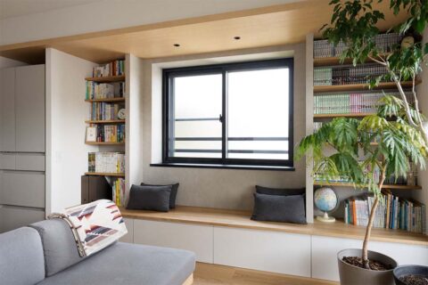 マンションリノベーション、インテリックス空間設計、ベンチ、本棚、ヌック