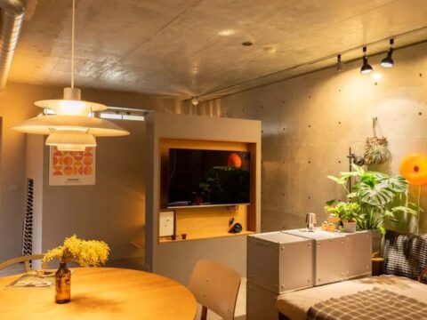 マンションリノベーション、ゼロリノベ、ロフト、テレビ台、コンクリート