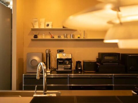 マンションリノベーション、ゼロリノベ、オープン棚、キッチン収納、家電置き場