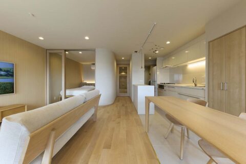 マンションリノベーション、マイリノbyグローバルベイス、寝室、アール壁LDK
