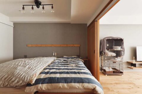 マンションリノベーション、夢工房、寝室、DIY、アクセントウォール