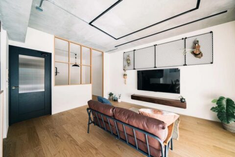 マンションリノベーション、株式会社Standard、室内窓、ガラス入りドア、壁掛けテレビ""