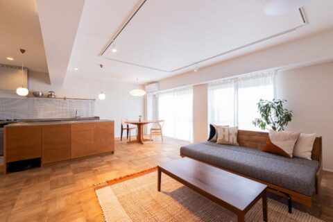マンションリノベーション、ATTIC Renovation、LDK、IKEAカーテン